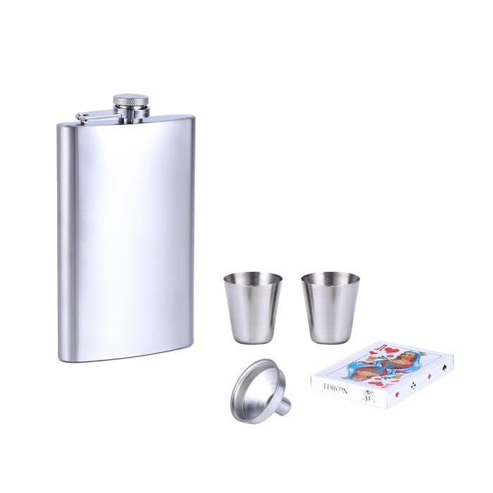 Подарочный набор 5 в 1, фляжка 300 мл, рюмки 30 мл, воронка 2.5×3.5 см, карты 54 шт., металл, пластик