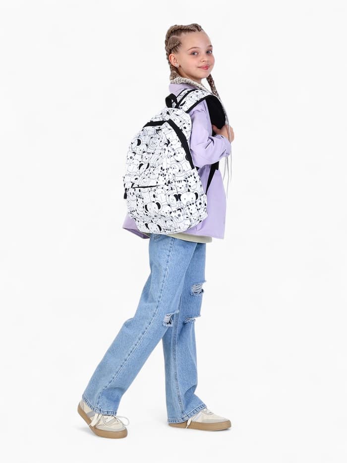 Рюкзак школьный, с пеналом, 30×14×42 см, белый