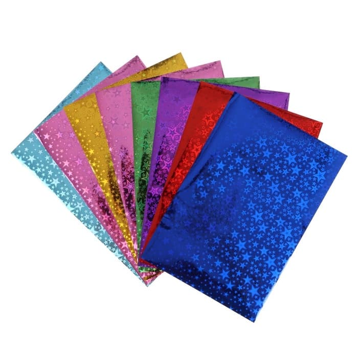 Набор бумаги голографической самоклеящейся «Звезды» А4, 8 листов, 8 цветов, рисунок, 80 г/м²