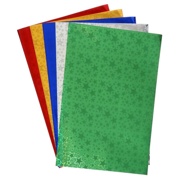 Набор бумаги голографической «Звезды» А4, 5 листов, 5 цветов, рисунок, 100 г/м²