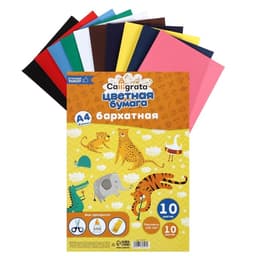 Набор бумаги бархатной А4, 10 листов, 10 цветов, плотность 110 г/м²