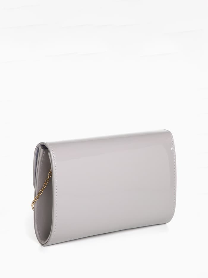 Сумка-клатч женская вечерняя на магните, на длинной цепочке, лаковая, однотонная, серая