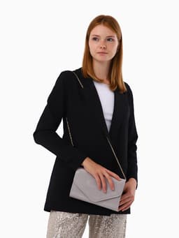 Сумка-клатч женская вечерняя на магните, на длинной цепочке, лаковая, однотонная, серая