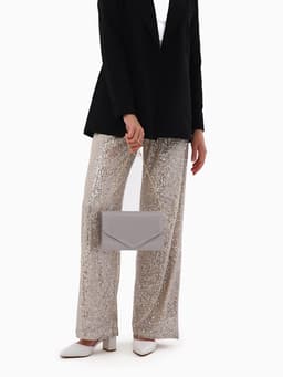 Сумка-клатч женская вечерняя на магните, на длинной цепочке, лаковая, однотонная, серая