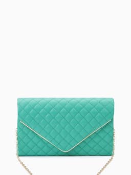 Сумка-клатч женская на магните, на длинной цепочке, со стёжкой, зелёная