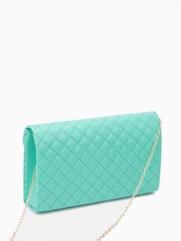 Сумка-клатч женская на магните, на длинной цепочке, со стёжкой, зелёная