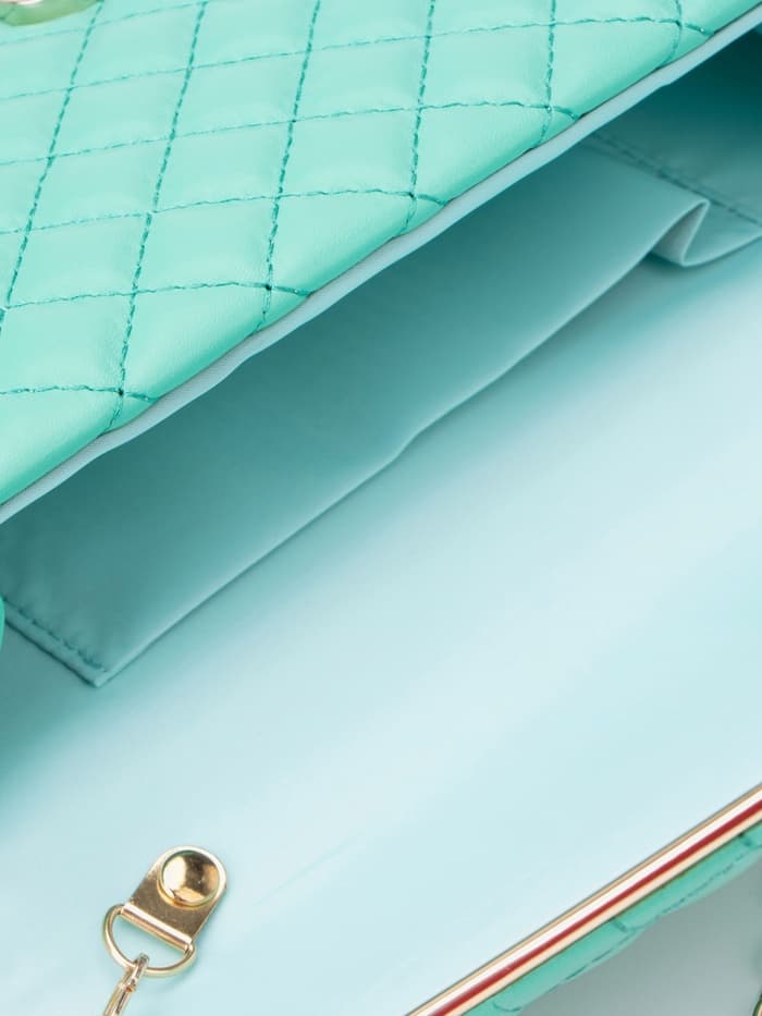 Сумка-клатч женская на магните, на длинной цепочке, со стёжкой, зелёная