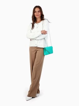 Сумка-клатч женская на магните, на длинной цепочке, со стёжкой, зелёная