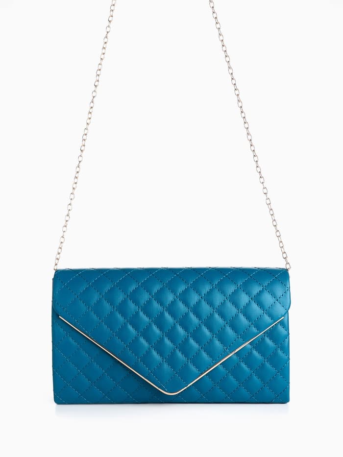 Сумка-клатч женская на магните, на длинной цепочке, со стёжкой, синяя