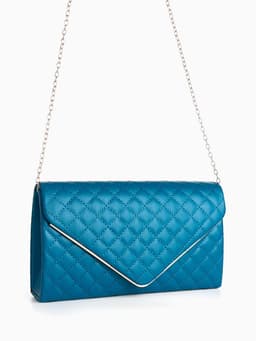 Сумка-клатч женская на магните, на длинной цепочке, со стёжкой, синяя