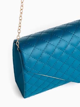 Сумка-клатч женская на магните, на длинной цепочке, со стёжкой, синяя