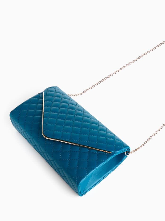 Сумка-клатч женская на магните, на длинной цепочке, со стёжкой, синяя