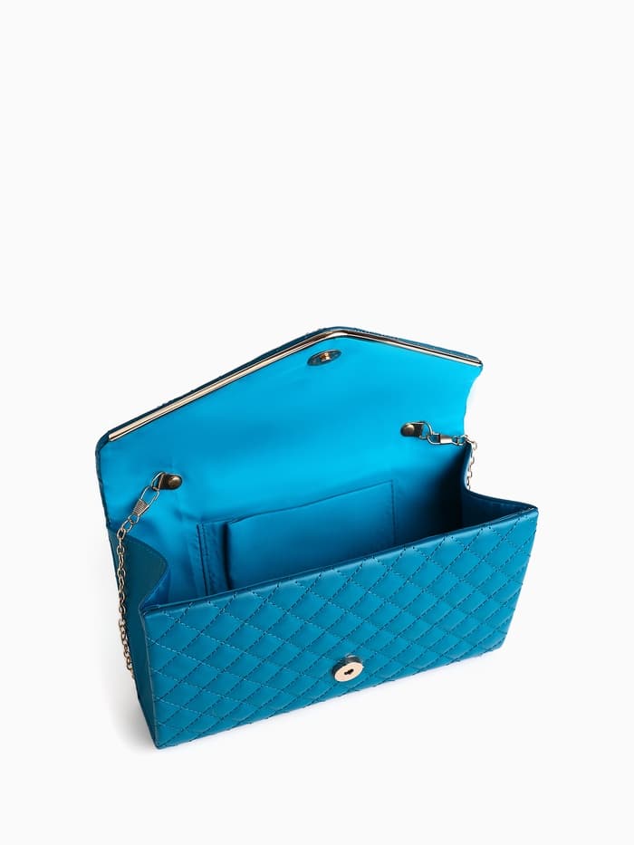 Сумка-клатч женская на магните, на длинной цепочке, со стёжкой, синяя