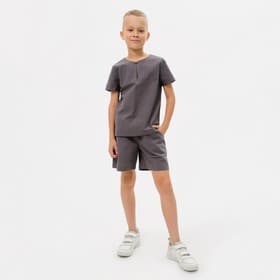 Костюм для мальчика (рубашка, шорты) MINAKU: Cotton Collection, серый, рост 128 см