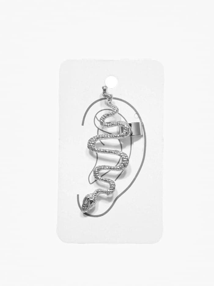 Серьга кафф «Змея анаконда», цвет серебро