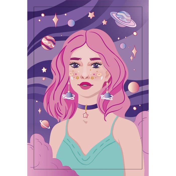 Алмазная мозаика с полным заполнением на подрамнике «Космическая девушка», 20×30 см