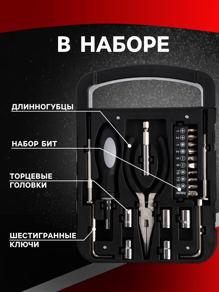 Набор инструментов ТУНДРА, подарочный пластиковый кейс, 22 предмета