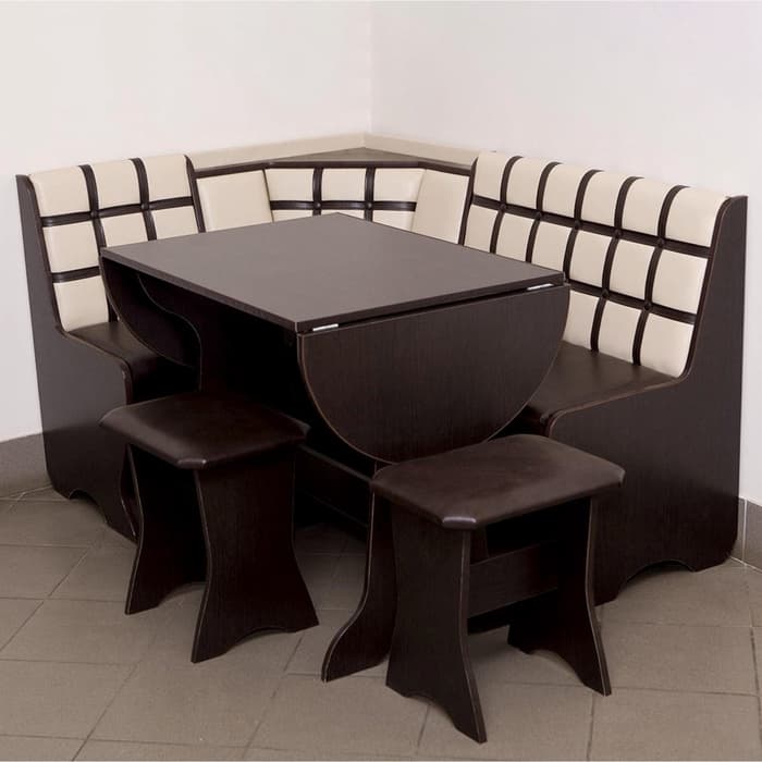 Кухонный уголок «КУ-19 Л 2 У», со столом, с табуретами, цвет венге/бежевый/коричневый