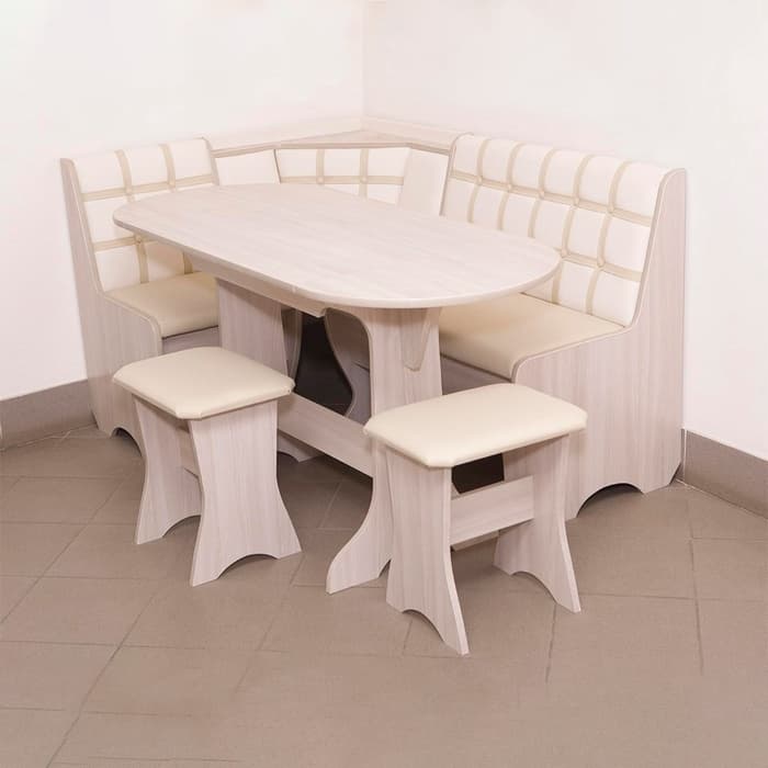 Кухонный уголок «КУ-19 Л. 2У», со столом, с табуретами, цвет ясень шимо светлый/белый/бежевый