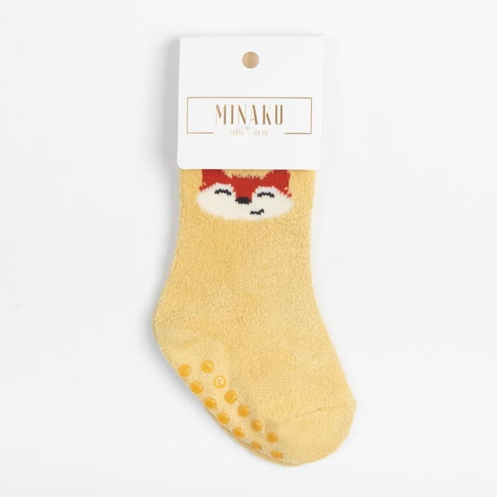 Носки детские махровые со стопперами MINAKU: Cozy Winter, жёлтые, размер 10-12