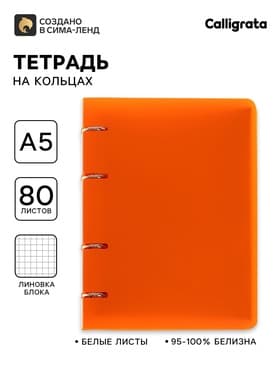 Тетрадь на кольцах Calligrata A5, 80 листов, в клетку, пластиковая обложка, блок офсет, оранжевая