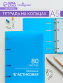 Тетрадь на кольцах Calligrata A5, 80 листов, в клетку, пластиковая обложка, блок офсет, голубая