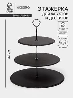 Этажерка для фруктов и десертов Magistro Valley, 3 яруса, d=30/25/20×33 см, сланец, чёрная