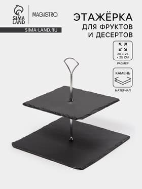 Этажерка для фруктов и десертов Magistro Valley, 2 яруса, d=25/20, h=25 см, сланец, чёрная