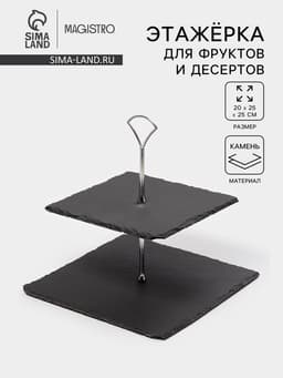 Этажерка для фруктов и десертов Magistro Valley, 2 яруса, d=25/20, h=25 см, сланец, чёрная