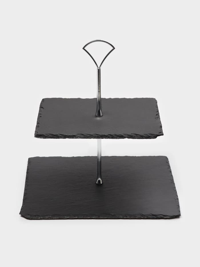 Этажерка для фруктов и десертов Magistro Valley, 2 яруса, d=25/20, h=25 см, сланец, чёрная