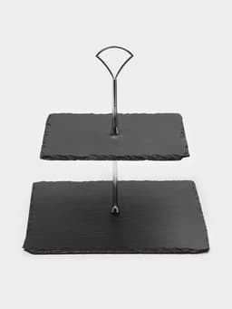 Этажерка для фруктов и десертов Magistro Valley, 2 яруса, d=25/20, h=25 см, сланец, чёрная