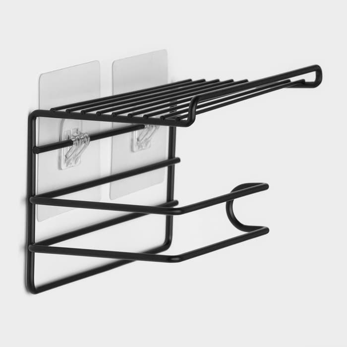 Держатель для туалетной бумаги Доляна, с полочкой, 19.5×9.5×8 см, чёрный