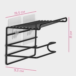 Держатель для туалетной бумаги Доляна, с полочкой, 19.5×9.5×8 см, чёрный