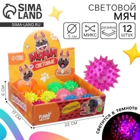 Мяч детский Funny toys резиновый световой «Пёсики», МИКС, в шоубоксе