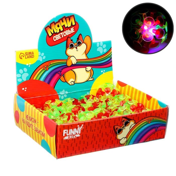 Мяч детский Funny toys резиновый световой «Котик», липучки, МИКС, в шоубоксе
