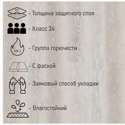 Водостойкий ламинат SPC CronaFloor WOOD ZH-82018-5, 34 кл, 1200×180×4 мм, цвет дуб мане, 2.16 м²