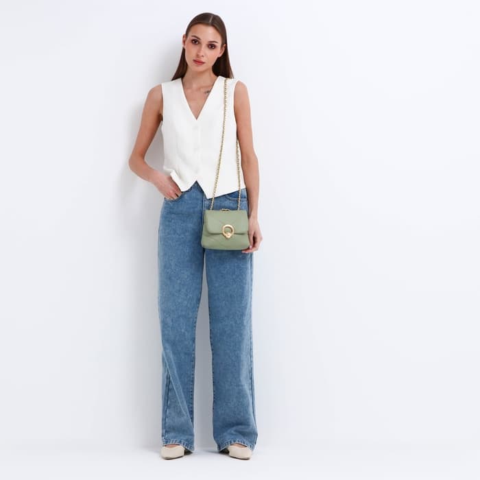 Сумка женская мессенджер на клапане, 17.5×6×14.5 см, оливковая