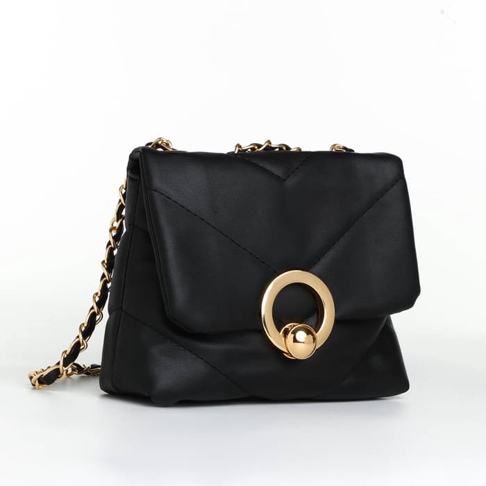 Сумка женская мессенджер на клапане, 17.5×6×14.5 см, чёрная