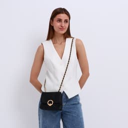 Сумка женская мессенджер на клапане, 17.5×6×14.5 см, чёрная