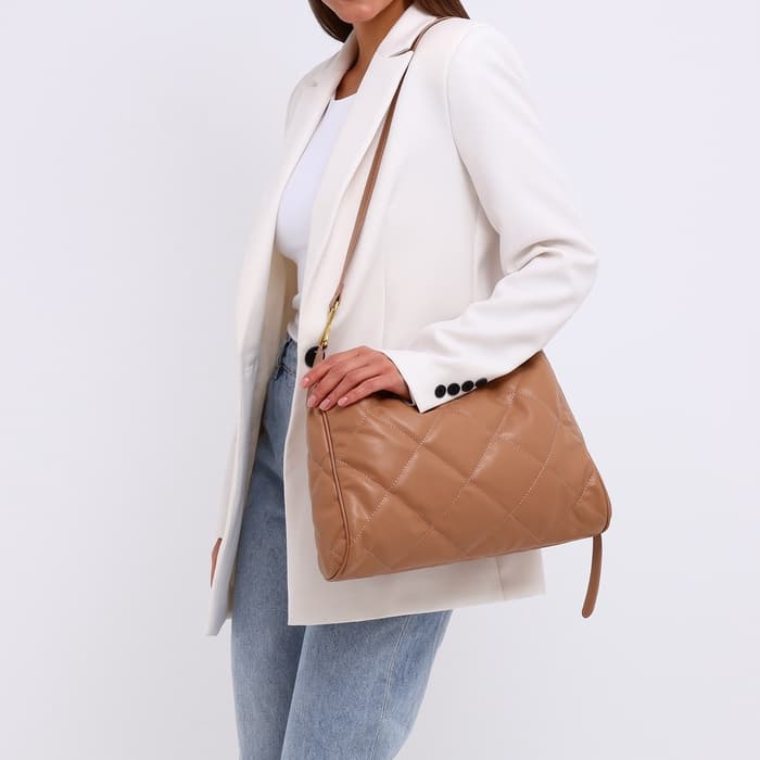 Сумка - мешок женская на молнии, 36×10×23 см, бежевая