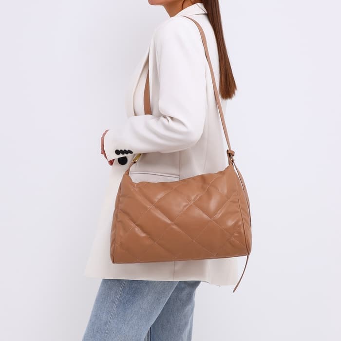 Сумка - мешок женская на молнии, 36×10×23 см, бежевая