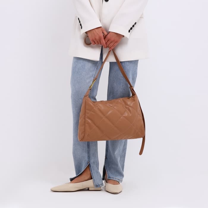 Сумка - мешок женская на молнии, 36×10×23 см, бежевая