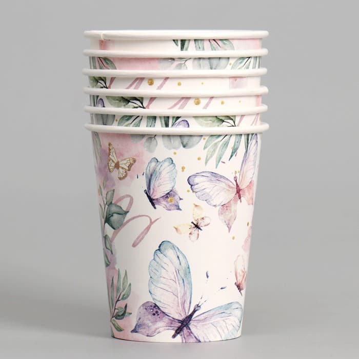 Стакан одноразовый бумажный Butterfly, набор 6 шт., 250 мл