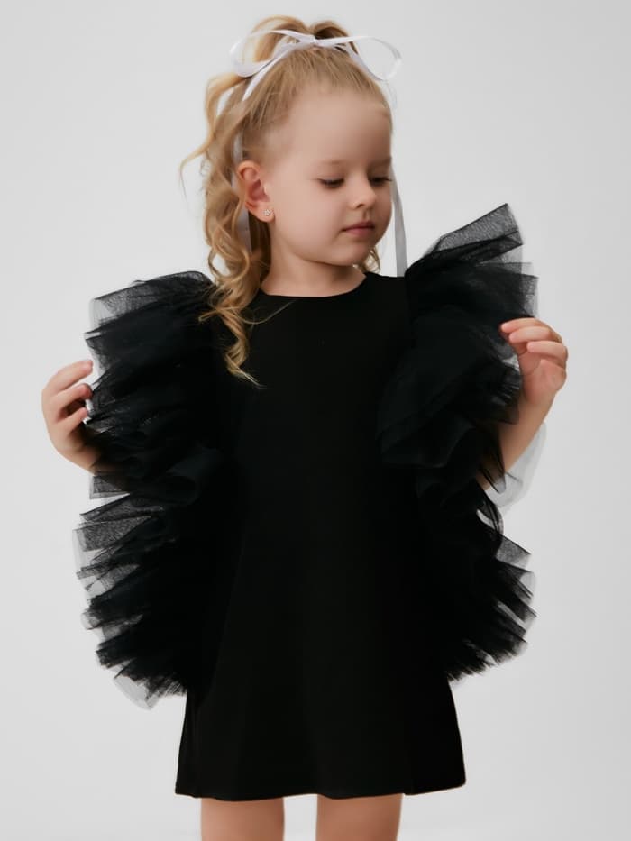 Платье нарядное для девочки MINAKU: PartyDress, прямое, чёрное, рост 110-116 см