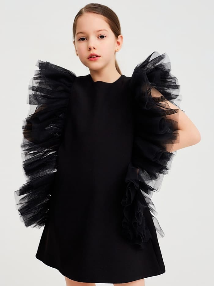 Платье нарядное для девочки MINAKU: PartyDress, прямое, чёрное, рост 128-134 см