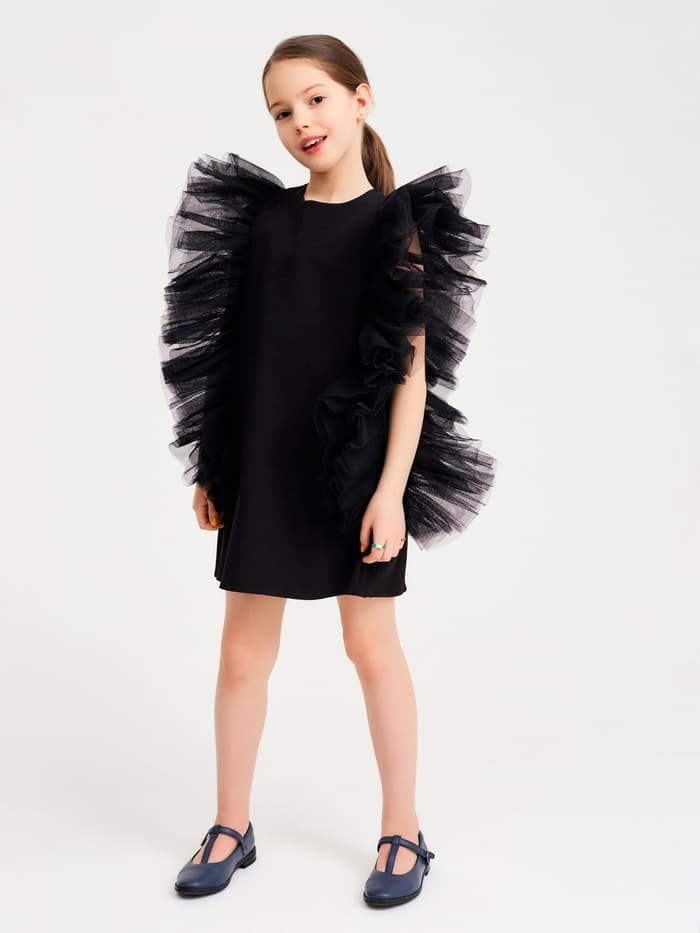 Платье нарядное для девочки MINAKU: PartyDress, прямое, чёрное, рост 128-134 см