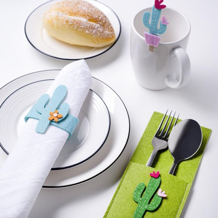 Набор декоративных колец «Синий кактус» - 4 шт., 100% п/э, фетр