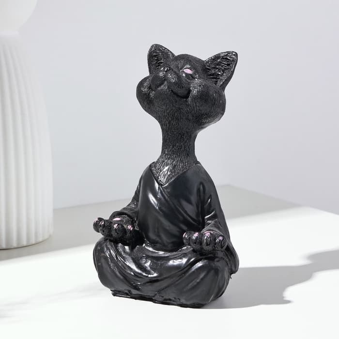 Фигурка полистоун «Кошка йог», чёрная, 9×11×18 см