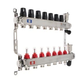 Коллекторная группа TIM KCS5007, 1" × 3/4", 7 выходов, без кранов, нержавеющая сталь