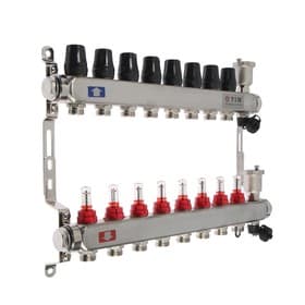 Коллекторная группа TIM KCS5008, 1" × 3/4", 8 выходов, без кранов, нержавеющая сталь